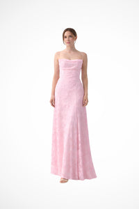 Women's Floral Jacquard Formal Maxi Dress | Backless with Spaghetti Strap Angle