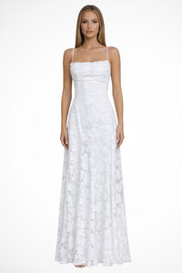 Women's Floral Jacquard Formal Maxi Dress | Backless with Spaghetti Strap Back