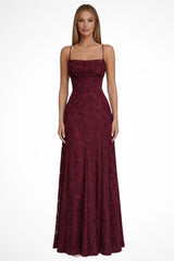 Women's Floral Jacquard Formal Maxi Dress | Backless with Spaghetti Strap
