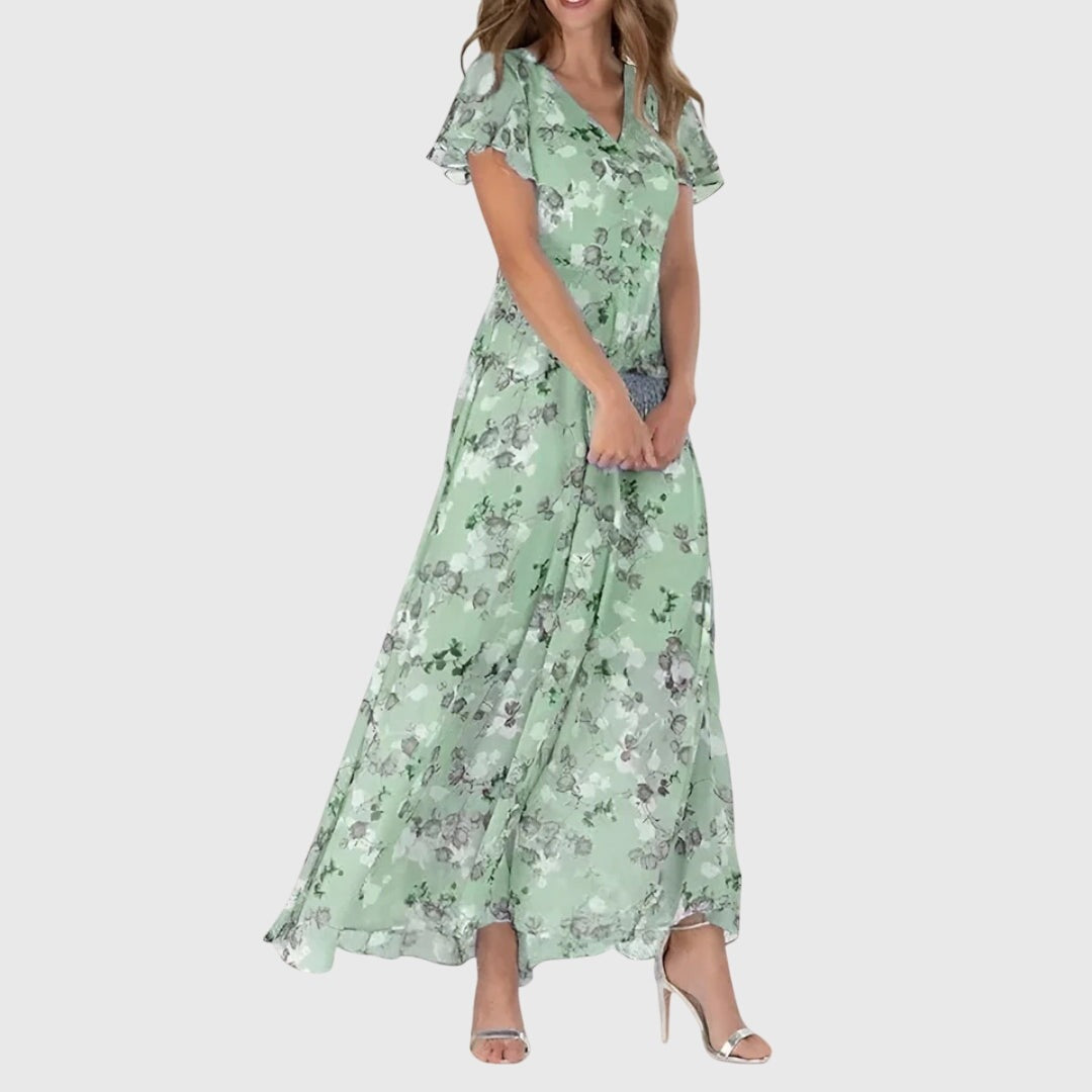 Women's Floral Maxi Dress | Flattering V Neck - back