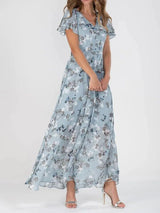 Women's Floral Maxi Dress | Summer Wedding Guest Flutter Sleeve