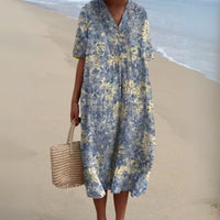 Women's Floral Short Sleeve Midi Dress | Relaxed V-Neck Summer Fit View 11