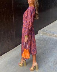 Women's Flowing A-Line Maxi Dress | V-Neck with Knot Front Side