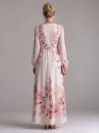 Women's Flowy V-Neck Midi Dress | Long Sleeve Relaxed Fit Back