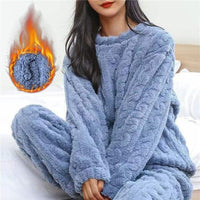 Women's Fluffy Pajama Two Piece Set | Cable Knit Lounge Fit Angle