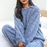 Women's Fluffy Pajama Two Piece Set | Cable Knit Lounge Fit