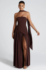 Women's Halterneck Maxi Dress | Wedding Guest High Split Draped