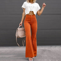 Women's High-Waist Corduroy Flare Trousers Close Up