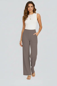 Women's High Waist Wide Leg Trousers with Side Pockets Front