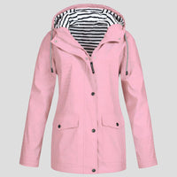 Women's Hooded Jacket | Water-Resistant Windproof Striped Hood Lining Back