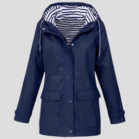 Women's Hooded Jacket | Water-Resistant Windproof Striped Hood Lining Detail