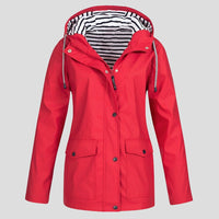 Women's Hooded Jacket | Water-Resistant Windproof Striped Hood Lining Side