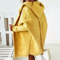 Women's Hooded Loose Knit Cardigan | Oversized Knee Length Drape Close Up
