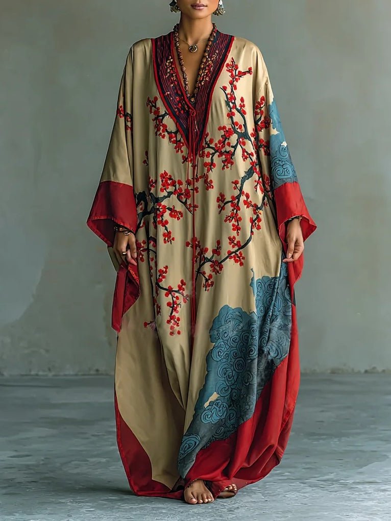 Women's Japanese Plum Blossom Maxi Dress | Batwing Sleeve Print Hero