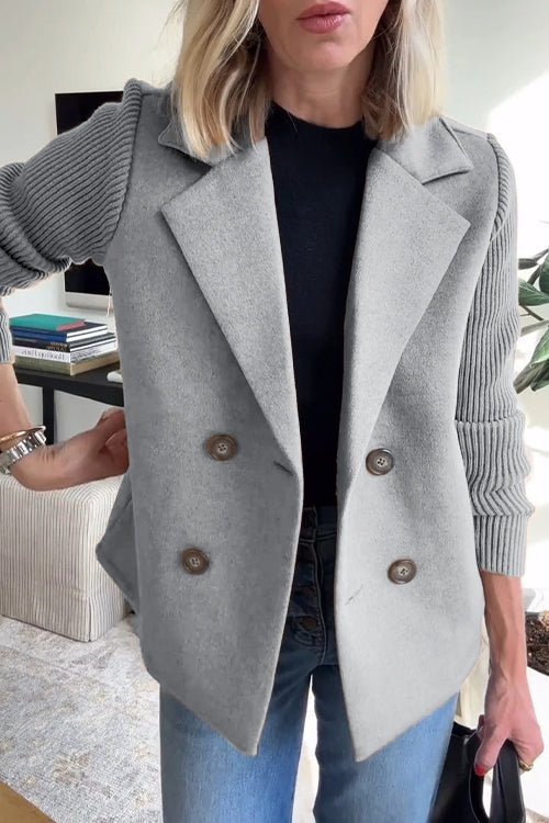 Women's Knit Double-Breasted Blazer | Ribbed Panel Smart Casual Fit Lifestyle