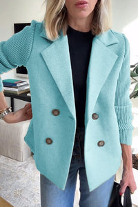 Women's Knit Double-Breasted Blazer | Ribbed Panel Smart Casual Fit View 12