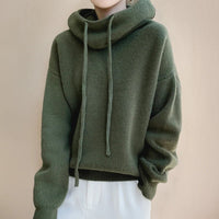 Women's Knit Hooded Sweater | Oversized Cowl Hood Relaxed Fit Side