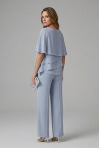 Women's Layered Top | Straight Leg Trousers Set Back