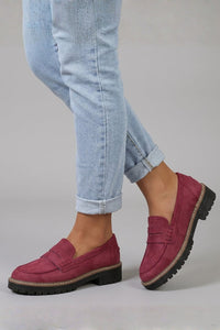 Women's Leather Lug Sole Loafers | Slip On Chunky Flat Angle