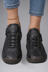 Women's Leather Sneakers | Elastic Panel Strap Fastening