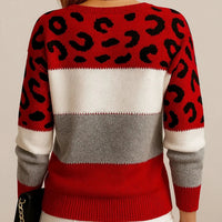 Women's Leopard Yoke Sweater | Relaxed Fit Bold Print Back