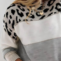 Women's Leopard Yoke Sweater | Relaxed Fit Bold Print Detail