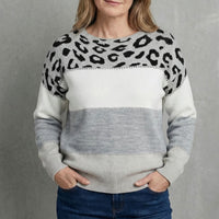 Women's Leopard Yoke Sweater | Relaxed Fit Bold Print Hero
