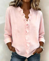 Women's Lightweight V-Neck Blouse | Ruffled Long Sleeve