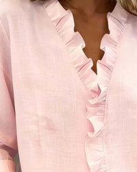 Women's Lightweight V-Neck Blouse | Ruffled Long Sleeve View 11
