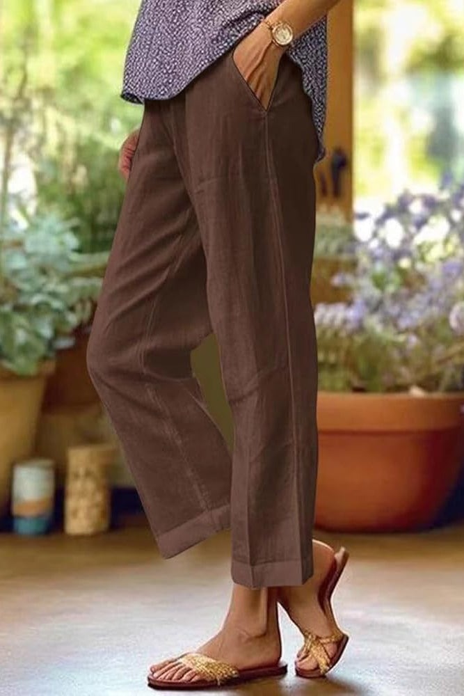 Women's Linen Summer Trousers | Cropped - back