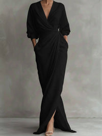 Women's Linen Wrap Maxi Dress | Twisted Skirt V-Neck Back