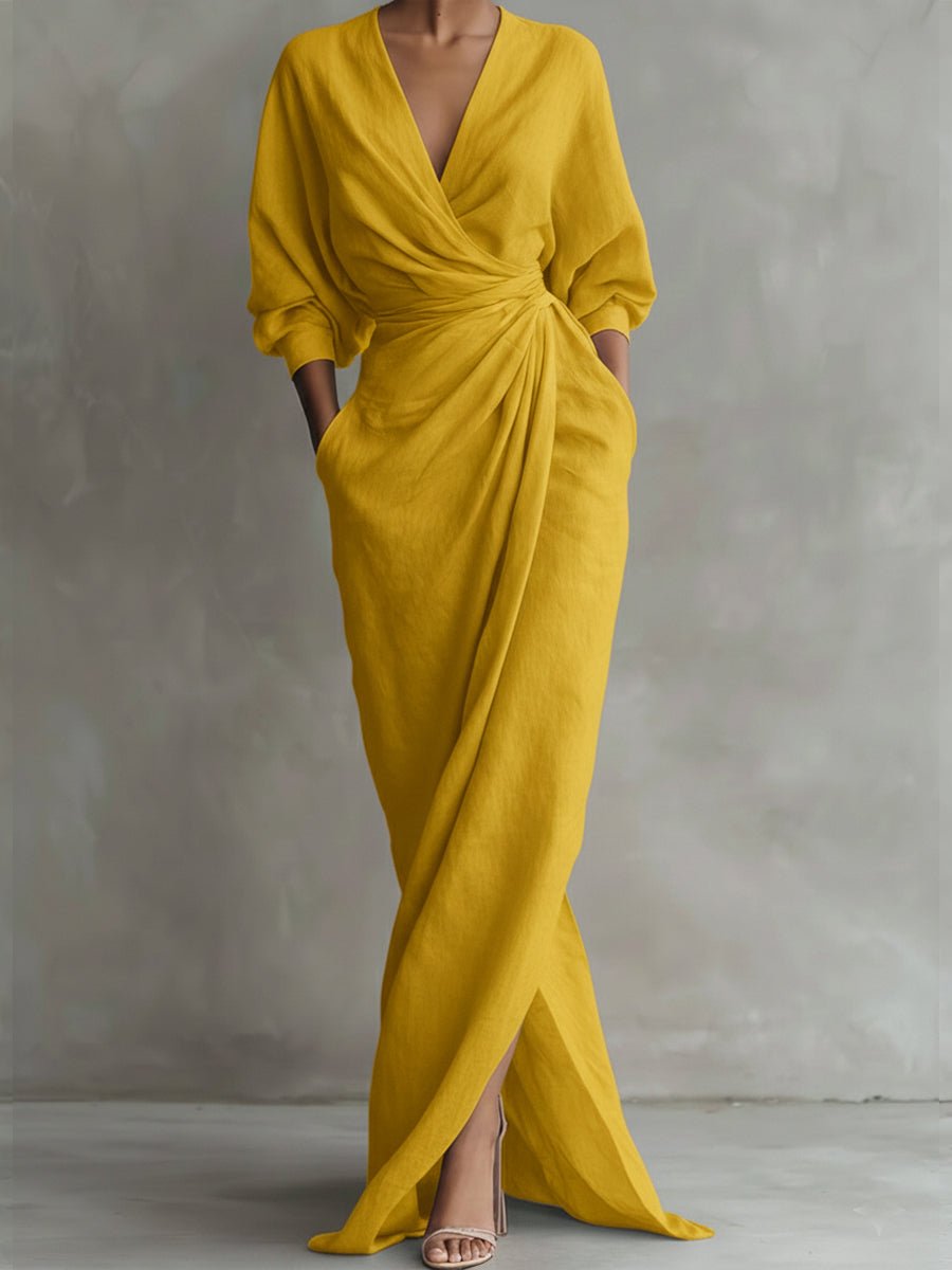 Women's Linen Wrap Maxi Dress | Twisted Skirt V-Neck Lifestyle