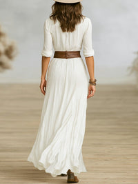 Women's Long Belted Dress | Pleated Lapels with Flowing Skirt Lifestyle
