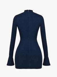 Women's Long Sleeve High Neck Mini Dress | Peplum Hip Detail Front