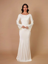 Women's Long Sleeve Maxi Dress | Fitted Bodice Bell Sleeve Full