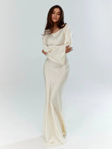 Women's Long Sleeve Maxi Dress | Fitted Bodice Bell Sleeve