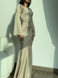 Women's Long Sleeve Maxi Dress | Fitted Bodice Bell Sleeve Side