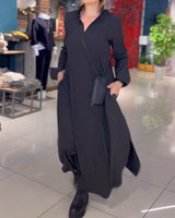 Women's Loose Lapel Maxi Dress | Long Sleeve with Side Slit
