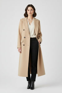 Women's Maxi Coat | Lapel Collar Button Fastening Close Up
