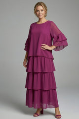 Women's Maxi Dress | Round Neck Tiered Layered Skirt