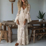 Women's Maxi Dress | Wedding Guest Deep V-Neck Flare Sleeves