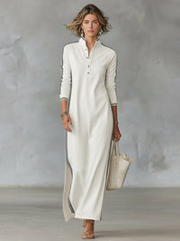 Women's Maxi Shirt Dress | Button Front Collar with Sport Stripe Side