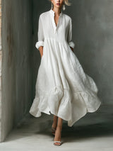 Women's Maxi Shirt Dress | Long Sleeve with Ruffled Hem