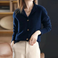 Women's Merino Cardigan | Button Front Ribbed Neckline Alternate
