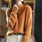 Women's Merino Cardigan | Button Front Ribbed Neckline
