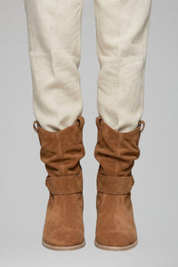 Women's Mid-Calf Boots | Side Zipper Slouchy Suede Fold-Over Close Up