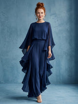 Women's Maxi Dress | Layered Sleeve with Drape Waist