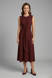 Women's Midi Dress | Sleeveless Round Neck with Tie Waist Front