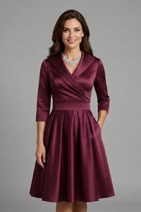 Women's Midi Dress | V-Neck Pleated Waist Wrap Bodice Angle