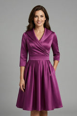 Women's Midi Dress | V-Neck Pleated Waist Wrap Bodice